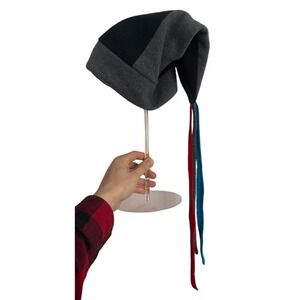 Vintage GARBAGE COLLECTION Patchwork Fleece Gnome Hat Red Blue Tassel XL